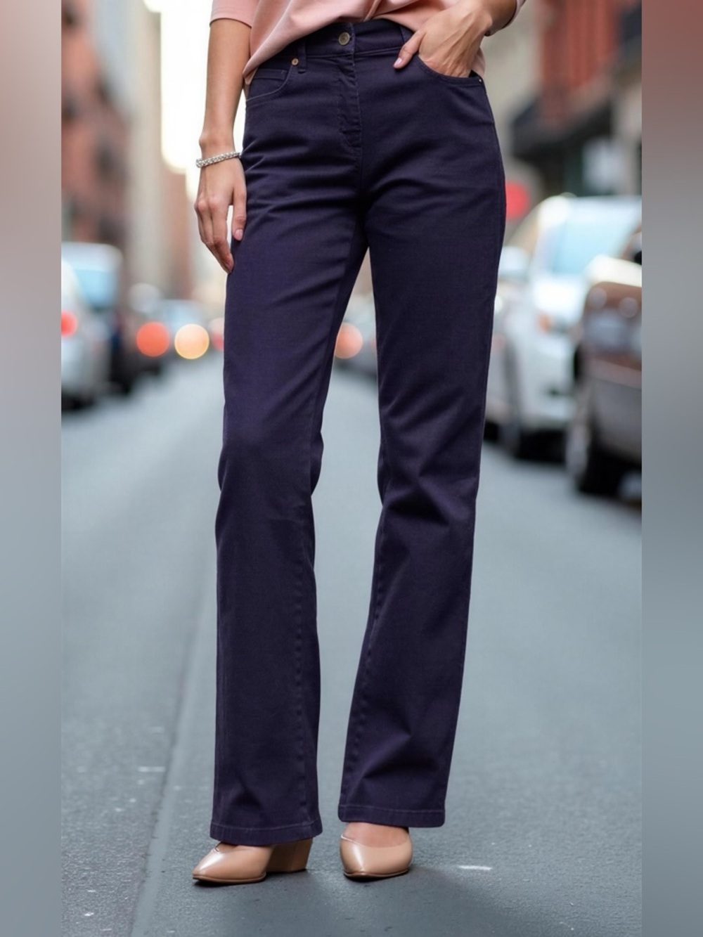 Escada Imperial Deep Purple Straight Leg Jeans Gold Tone Signature Hardware 38